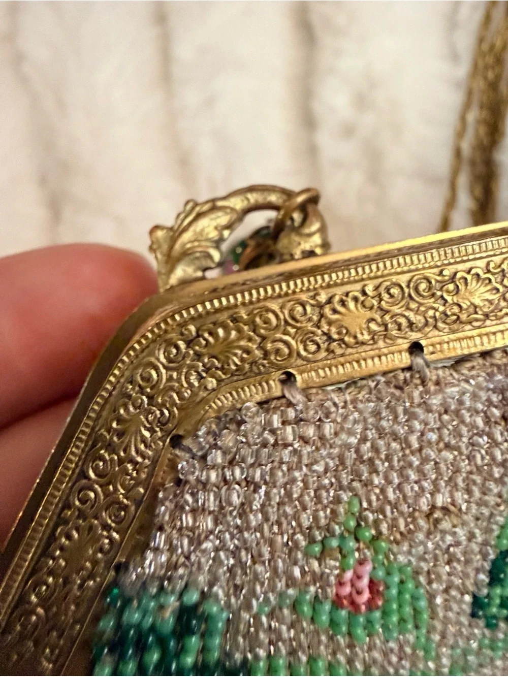 Vintage Floral Micro-Beaded Evening Bag. Circa 1910-1920